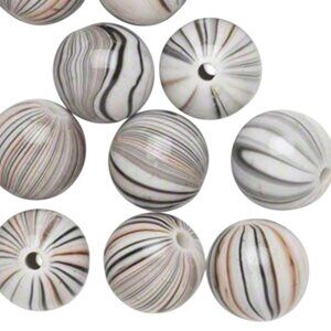 Vintage Y2K Striped Round Brown Black White 14mm Acrylic Beads 10 pcs